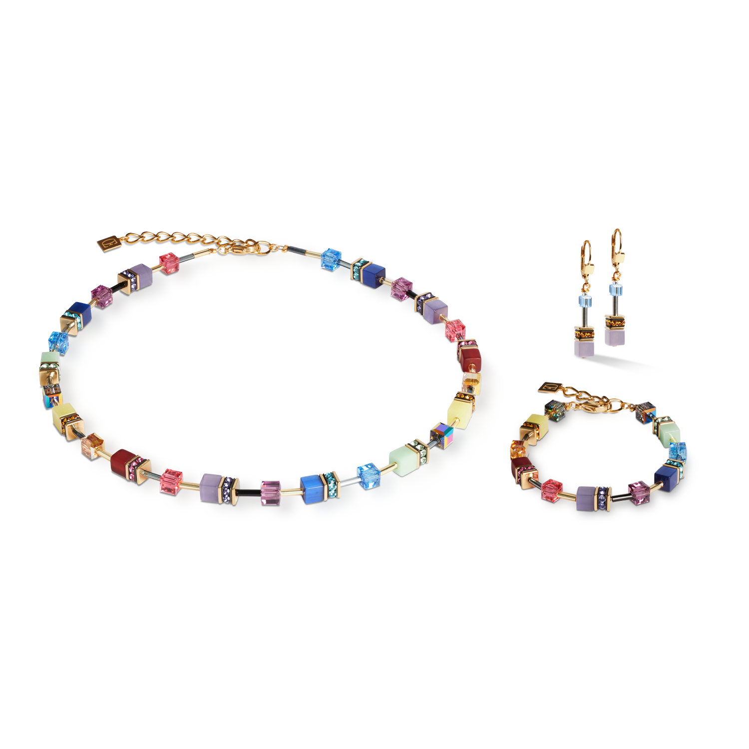 GeoCUBE® Iconic Ohrringe Festive gold-multicolor von COEUR DE LION – im Set mit passenden Schmuckstücken