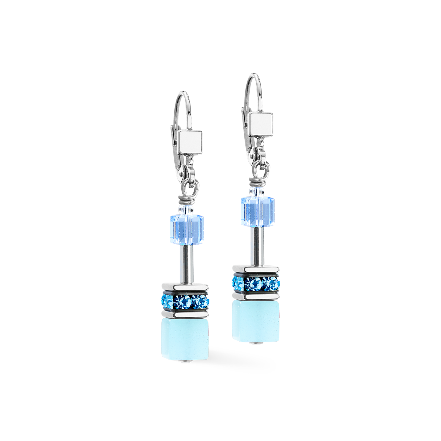 GeoCUBE® Iconic Ohrringe aqua-blau von COEUR DE LION – Detailaufnahme