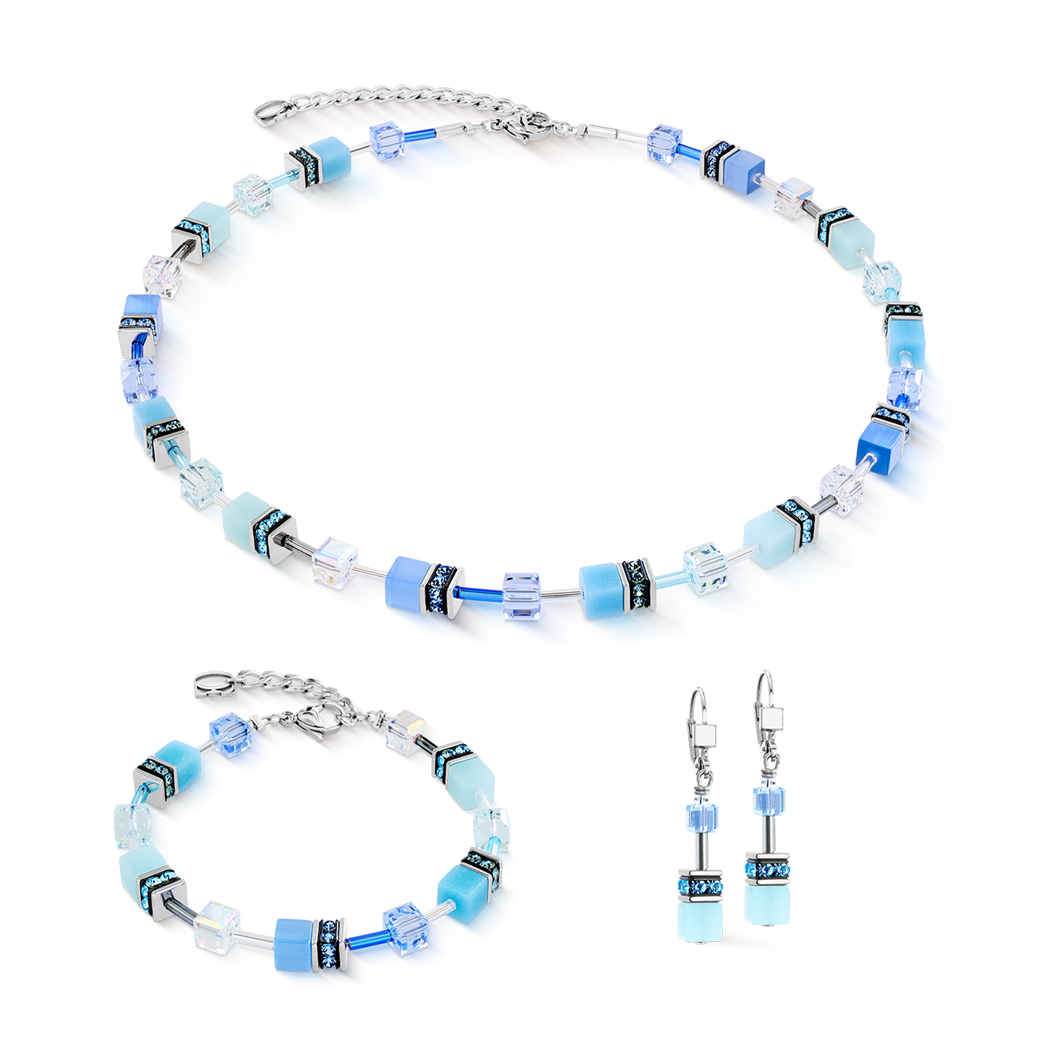 GeoCUBE® Iconic Ohrringe aqua-blau von COEUR DE LION – im Set mit passenden Schmuckstücken
