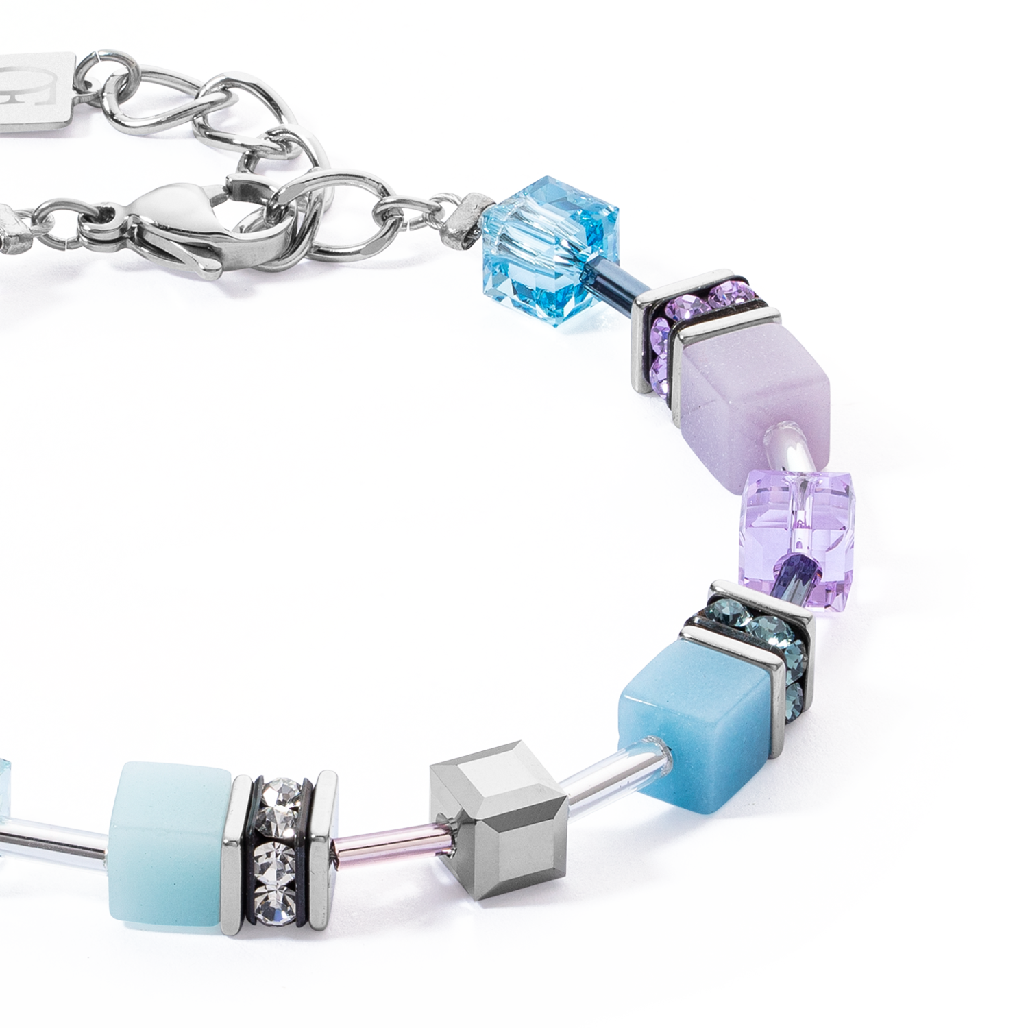 GeoCUBE® Iconic Armband Aqua-Flieder von COEUR DE LION – Detailaufnahme