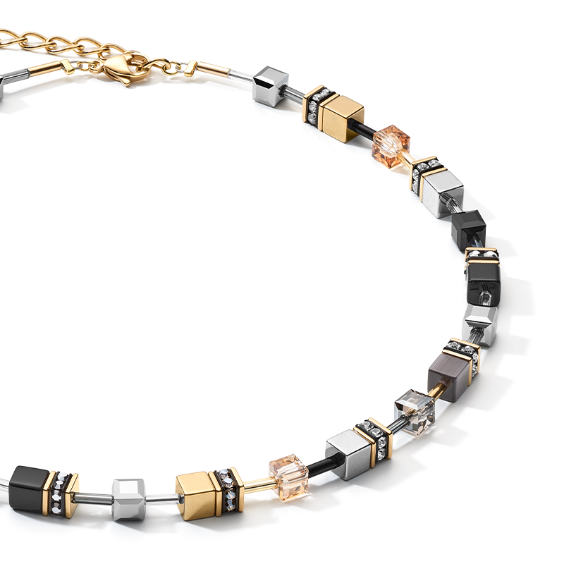 GeoCUBE® Halskette grau-gold von COEUR DE LION – Detailaufnahme