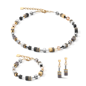 GeoCUBE® Halskette grau-gold von COEUR DE LION – im Set mit passenden Schmuckstücken