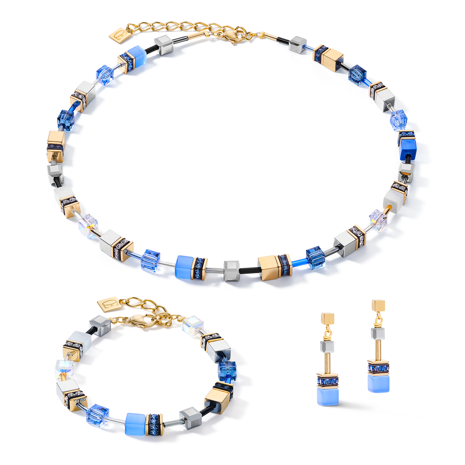 GeoCUBE® Ohrringe blau-gold