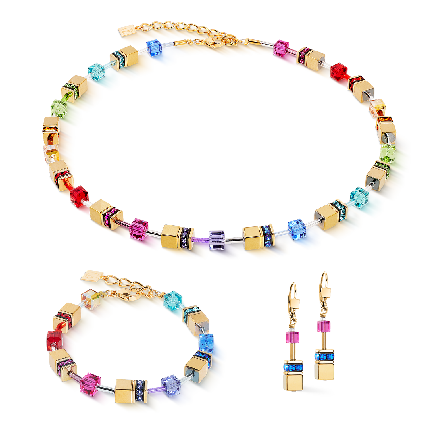 GeoCUBE® Iconic Metallic Armband Rainbow gold von COEUR DE LION – im Set mit passenden Schmuckstücken