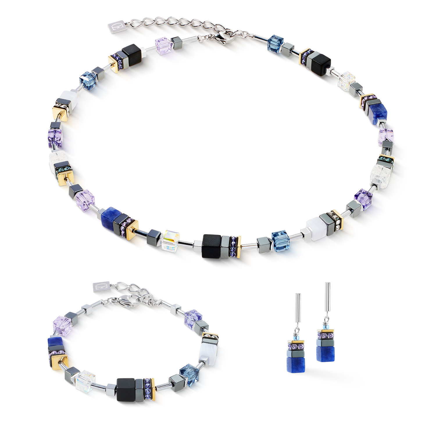 GeoCUBE® Precious Motion Halskette Blue Moon Bicolor von COEUR DE LION – im Set mit passenden Schmuckstücken