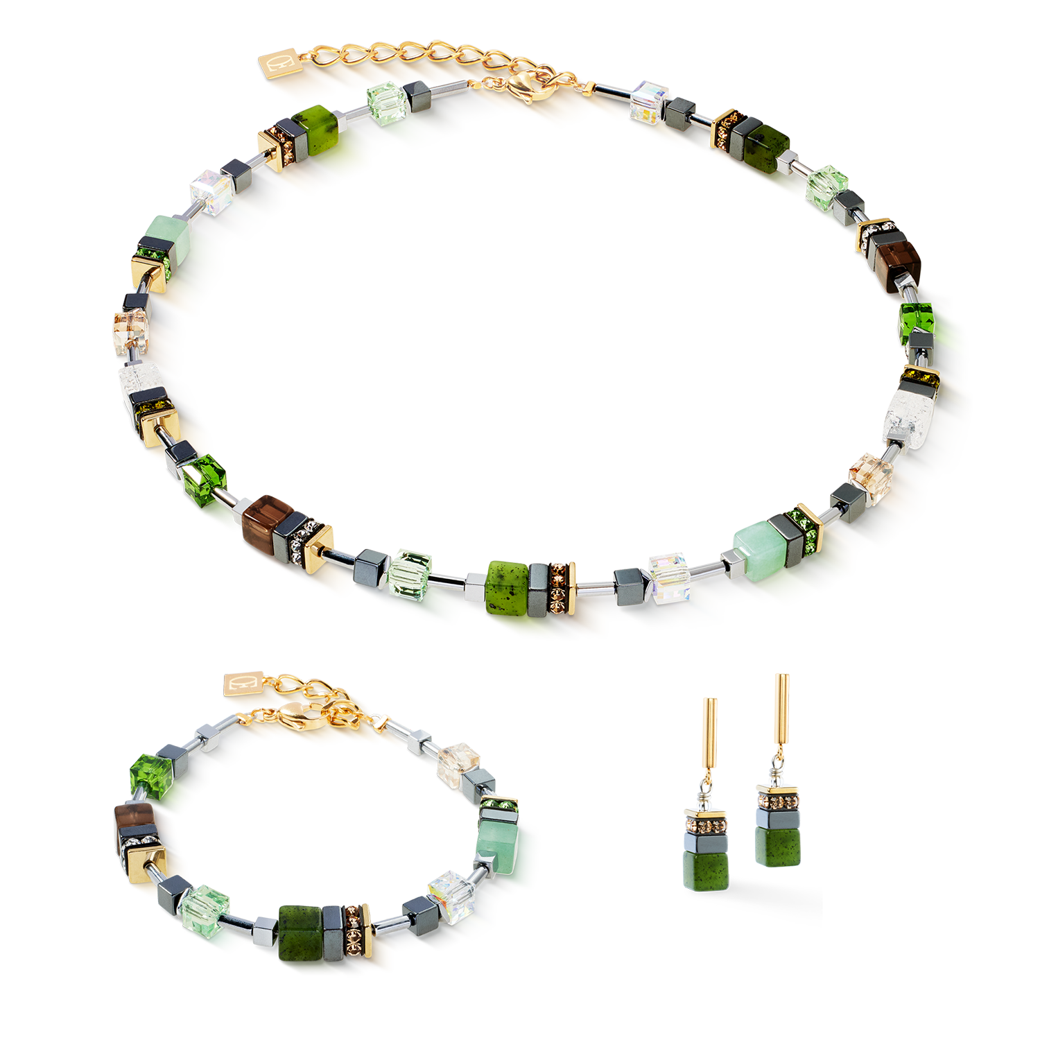 GeoCUBE® Precious Motion Ohrringe Forest Light gold von COEUR DE LION – im Set mit passenden Schmuckstücken