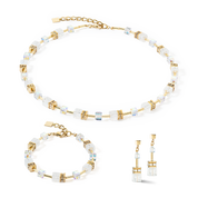 GeoCUBE® Iconic Nature Halskette gold-weiß von COEUR DE LION – im Set mit passenden Schmuckstücken