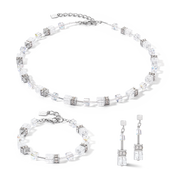 GeoCUBE® Iconic Nature Halskette silber-weiß von COEUR DE LION – im Set mit passenden Schmuckstücken