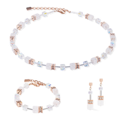 GeoCUBE® Iconic Nature Halskette roségold-weiß von COEUR DE LION – im Set mit passenden Schmuckstücken