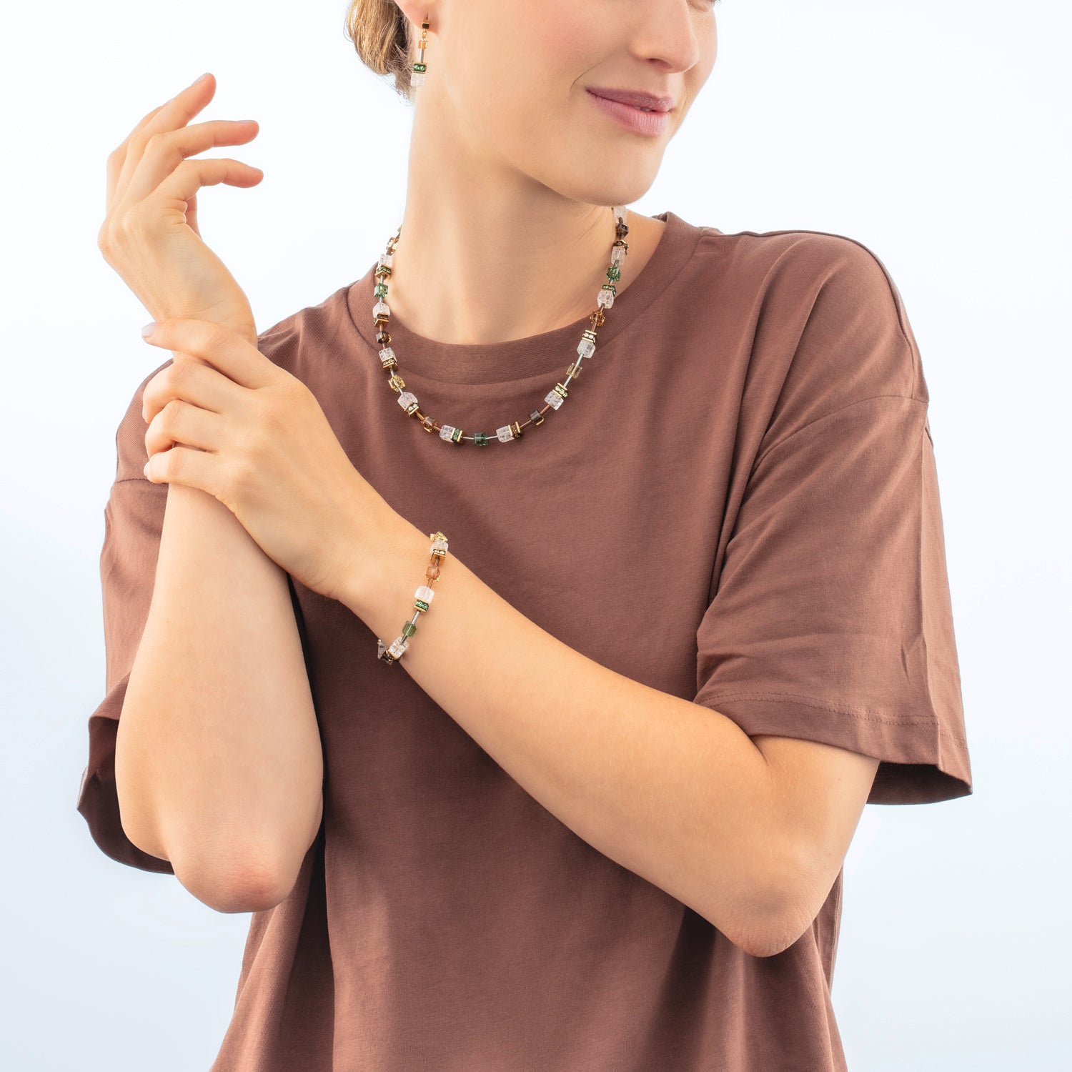 GeoCUBE® Iconic Nature Ohrringe braun-weiß