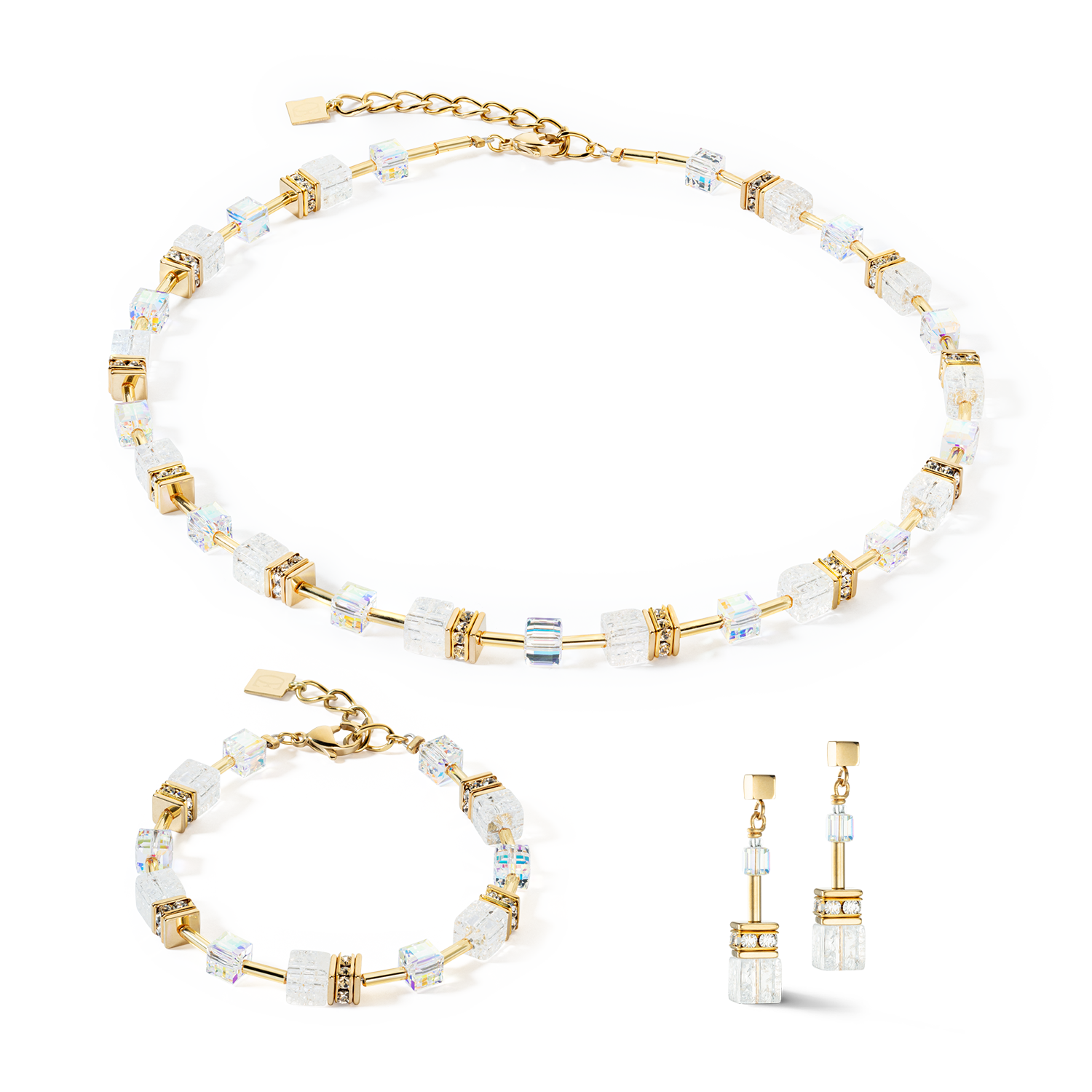 GeoCUBE® Iconic Nature Armband gold-weiß von COEUR DE LION – im Set mit passenden Schmuckstücken