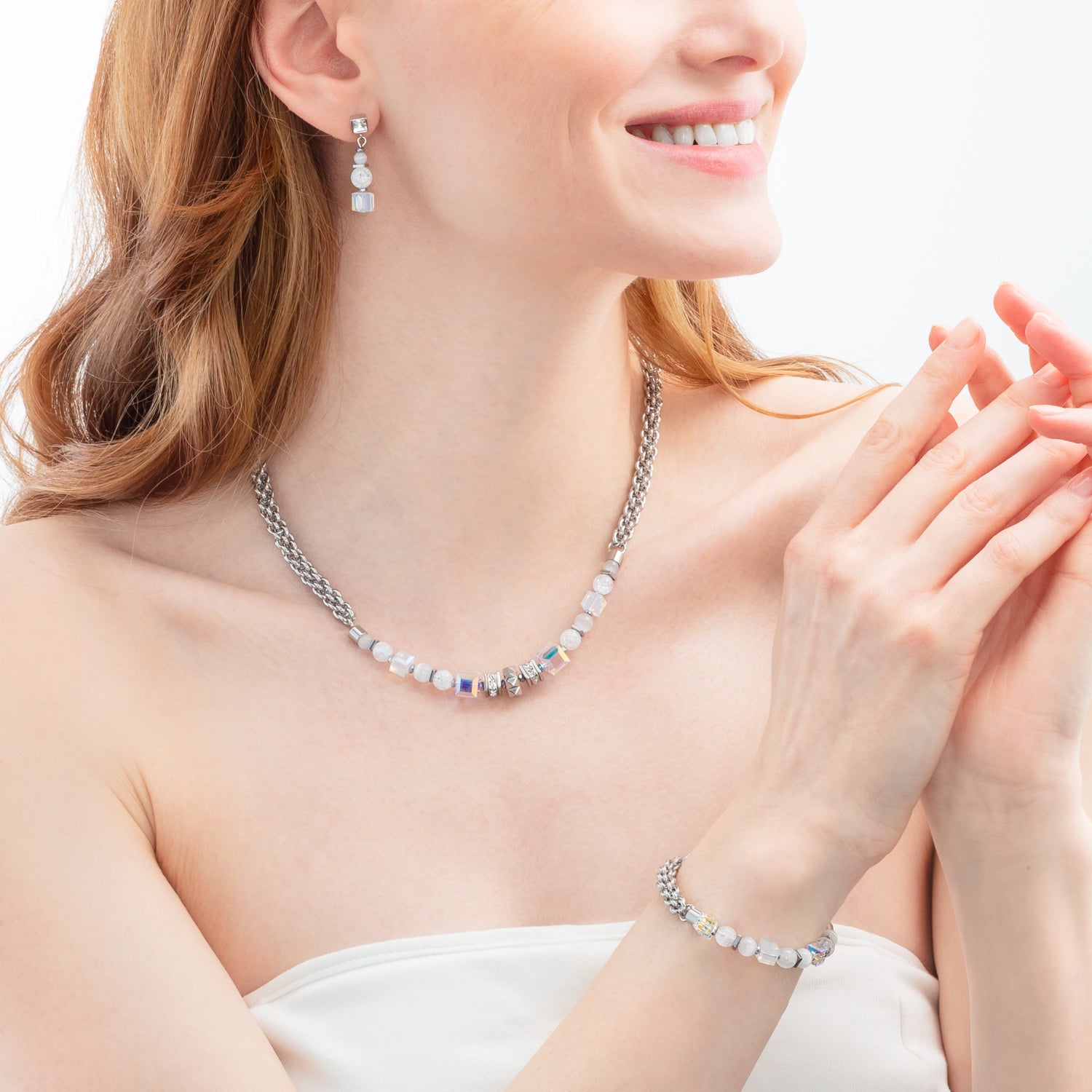 Ohrringe Cube Nexus silber-weiß