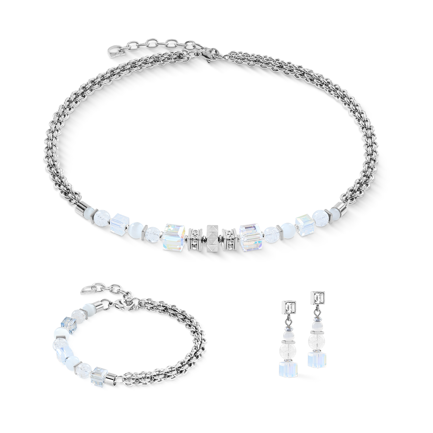 Armband Cube Nexus silber-weiß von COEUR DE LION – im Set mit passenden Schmuckstücken
