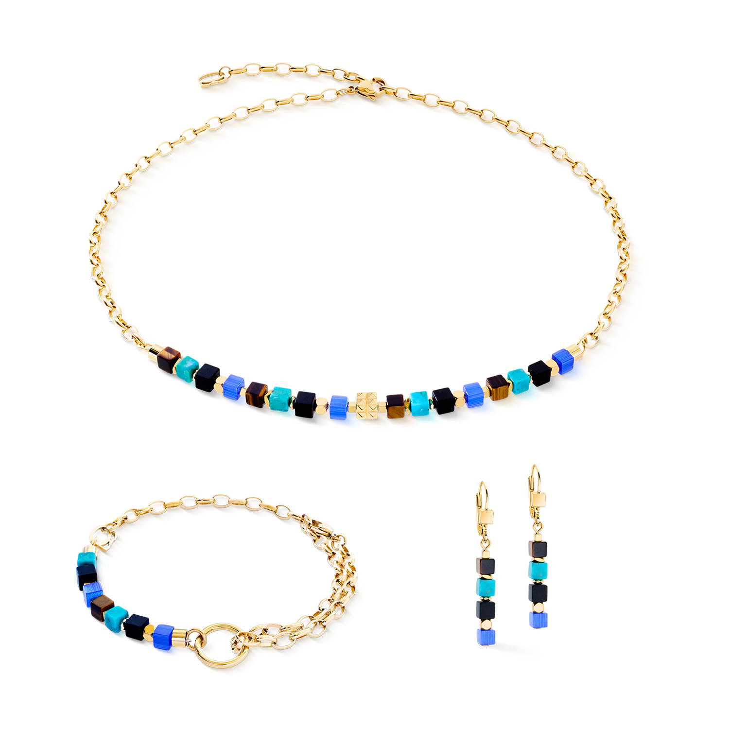Armband Cube Mosaic Lagoon gold von COEUR DE LION – im Set mit passenden Schmuckstücken