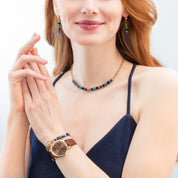 Armband Cube Mosaic Lagoon gold von COEUR DE LION – am Modell getragen