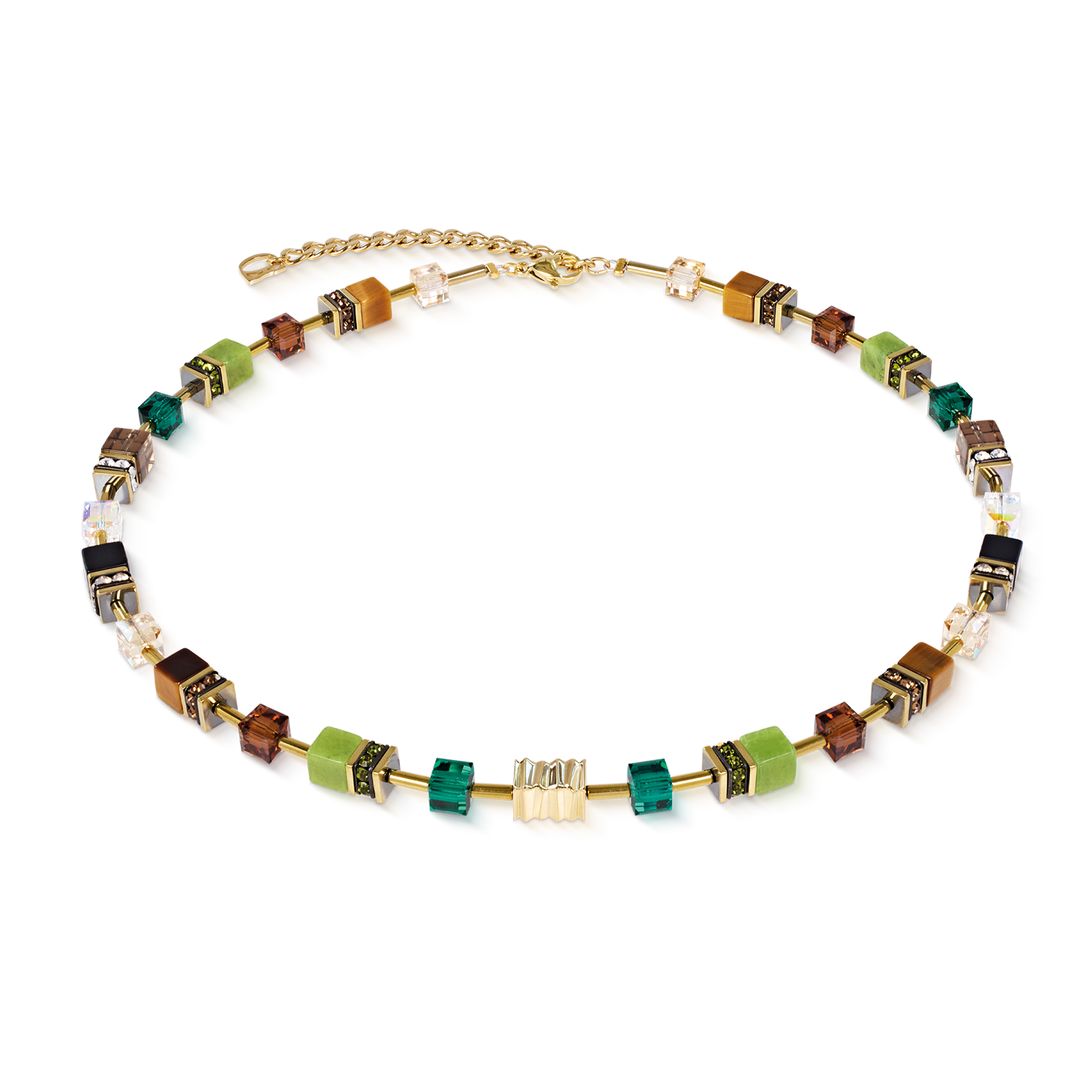 GeoCUBE® Iconic Wave Halskette Forest gold