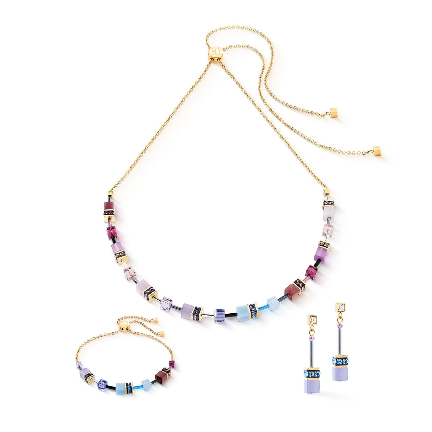 GeoCUBE® Iconic Chain Halskette Mystic Orchid gold von COEUR DE LION – im Set mit passenden Schmuckstücken