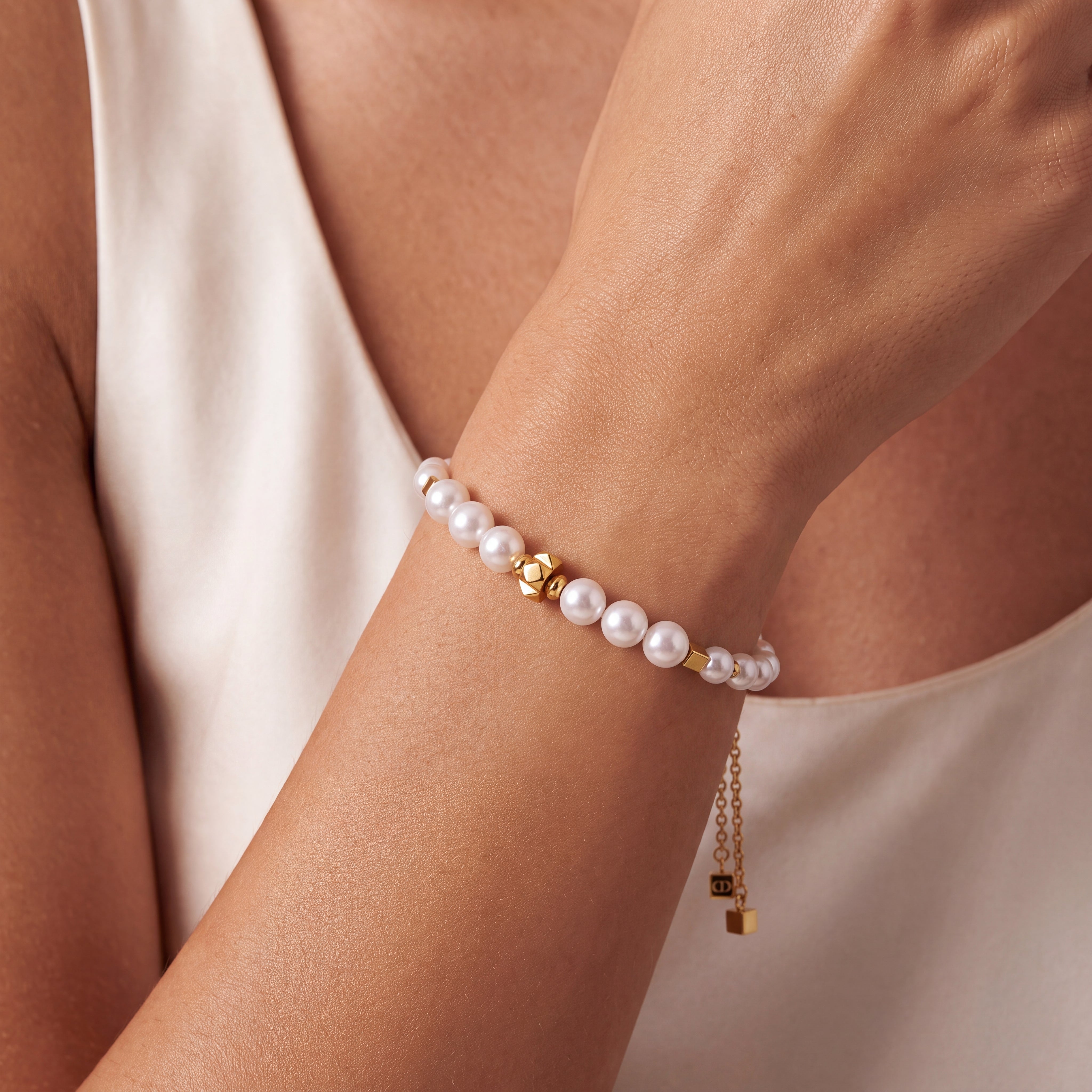 COEUR DE LION Armband Slider Pearl Spike gold – am Model