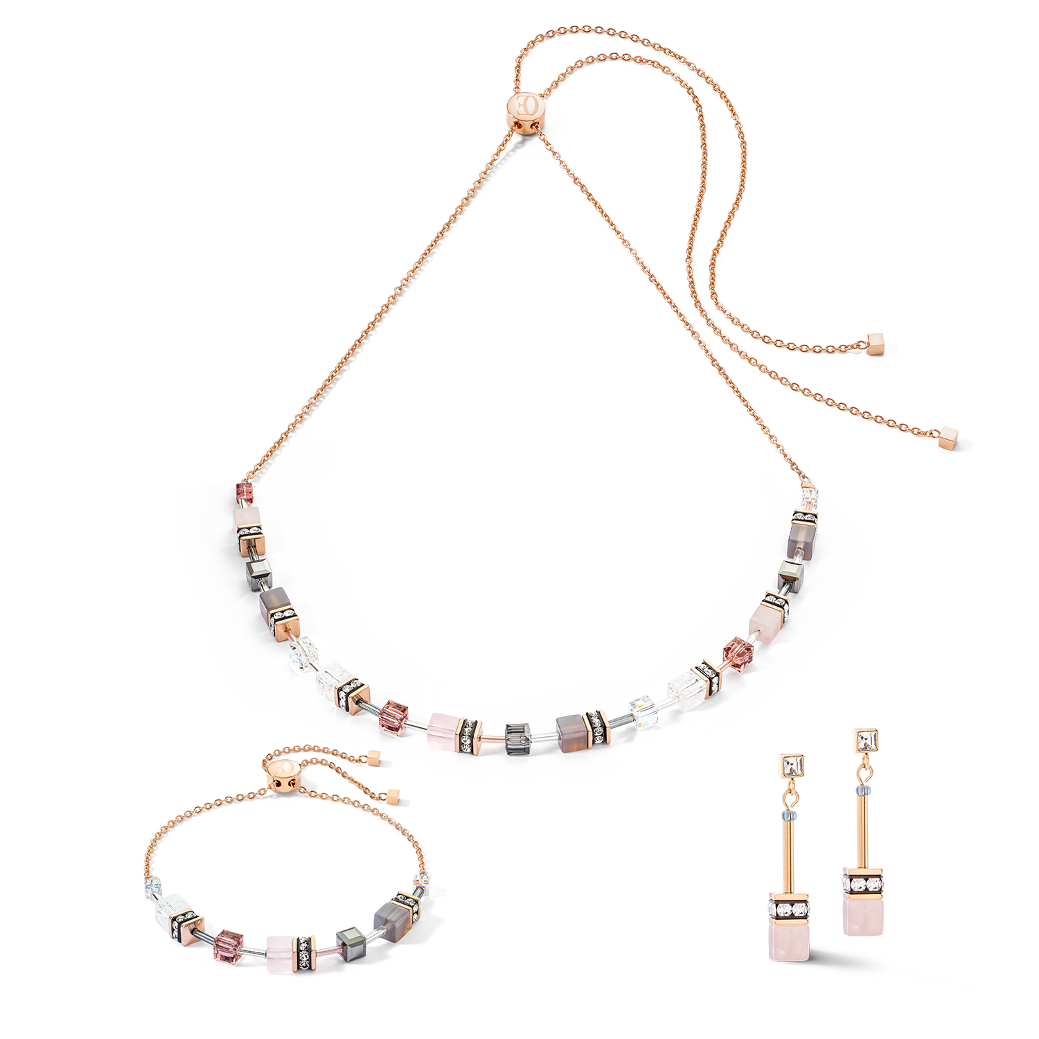 GeoCUBE® Iconic Nature Chain Halskette rosé von COEUR DE LION – im Set mit passenden Schmuckstücken