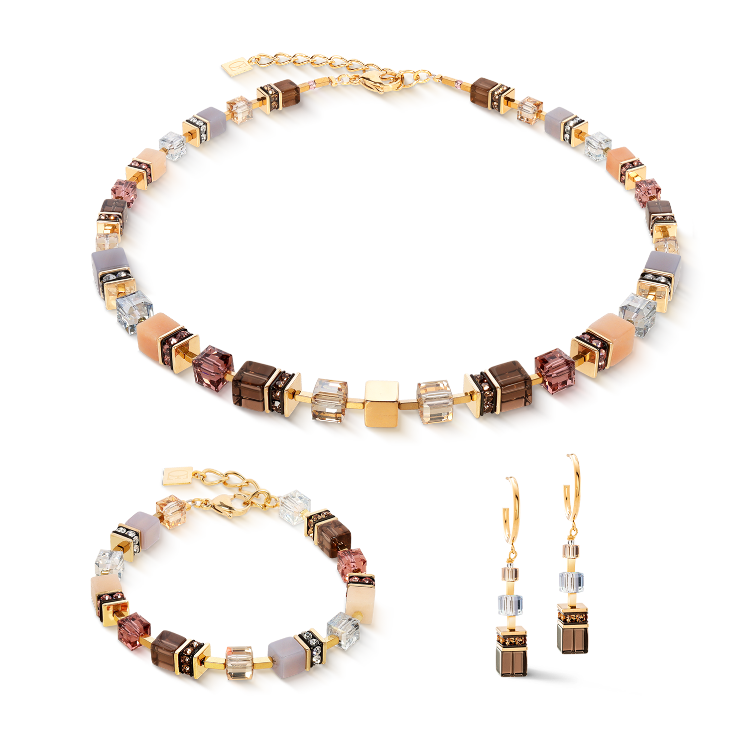 GeoCUBE® Precious Statement Ohrringe golden Blush von COEUR DE LION – im Set mit passenden Schmuckstücken