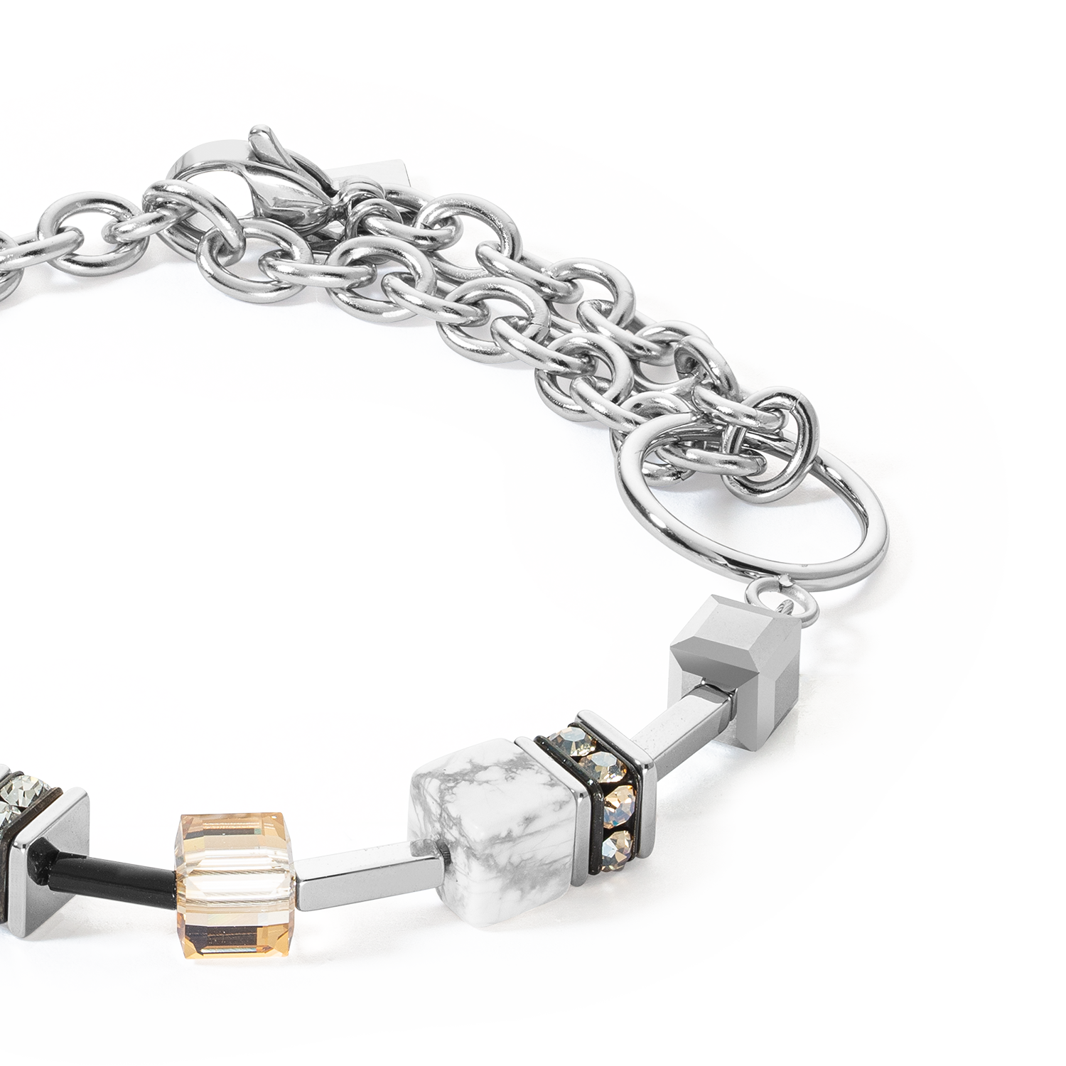 GeoCUBE® Iconic Precious Chain Armband grau-beige von COEUR DE LION – Detailaufnahme