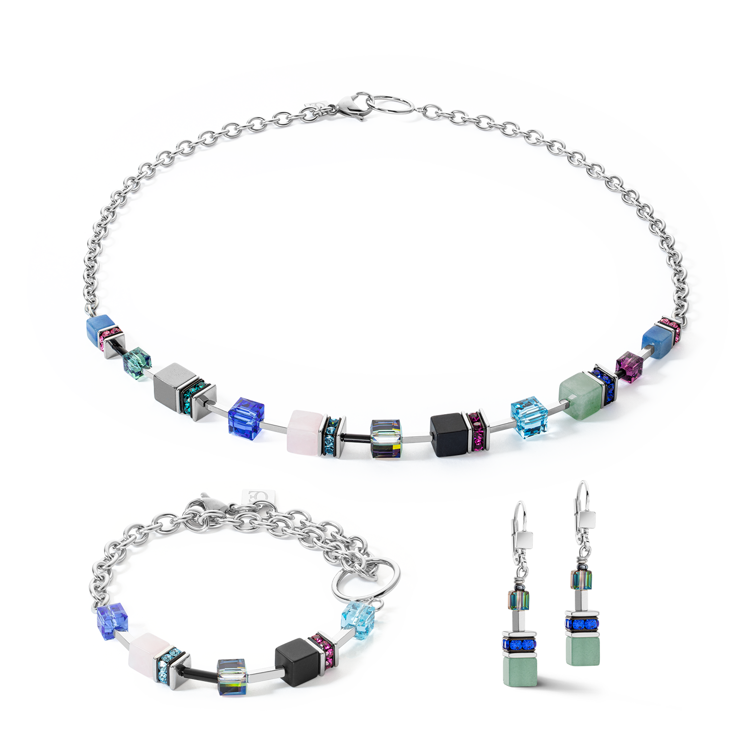 GeoCUBE® Iconic Precious Chain Armband silber-multicolor von COEUR DE LION – im Set mit passenden Schmuckstücken