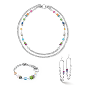 GeoCUBE® Iconic Boho Armband silber-multicolor von COEUR DE LION – im Set mit passenden Schmuckstücken