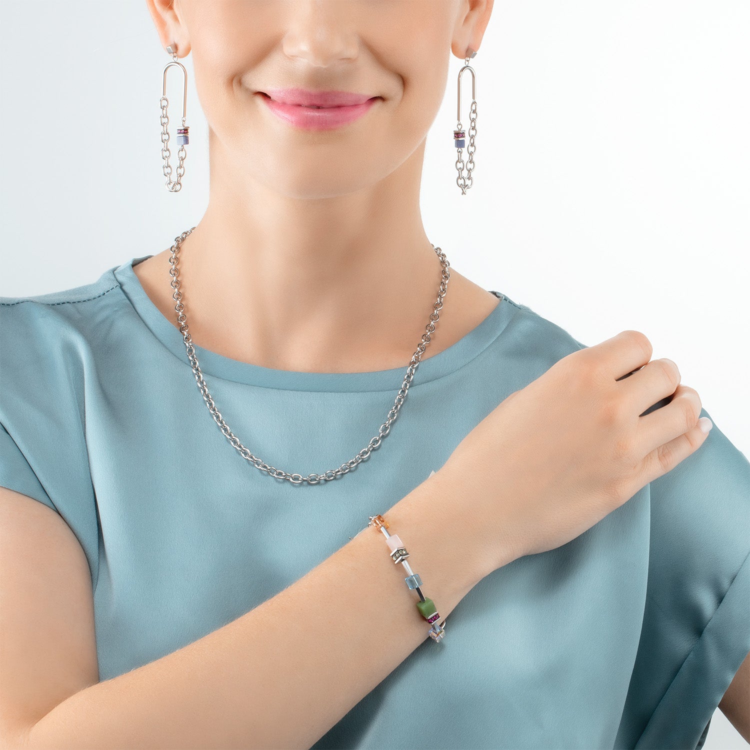 GeoCUBE® Iconic Boho Armband silber-multicolor von COEUR DE LION – Tragevariante