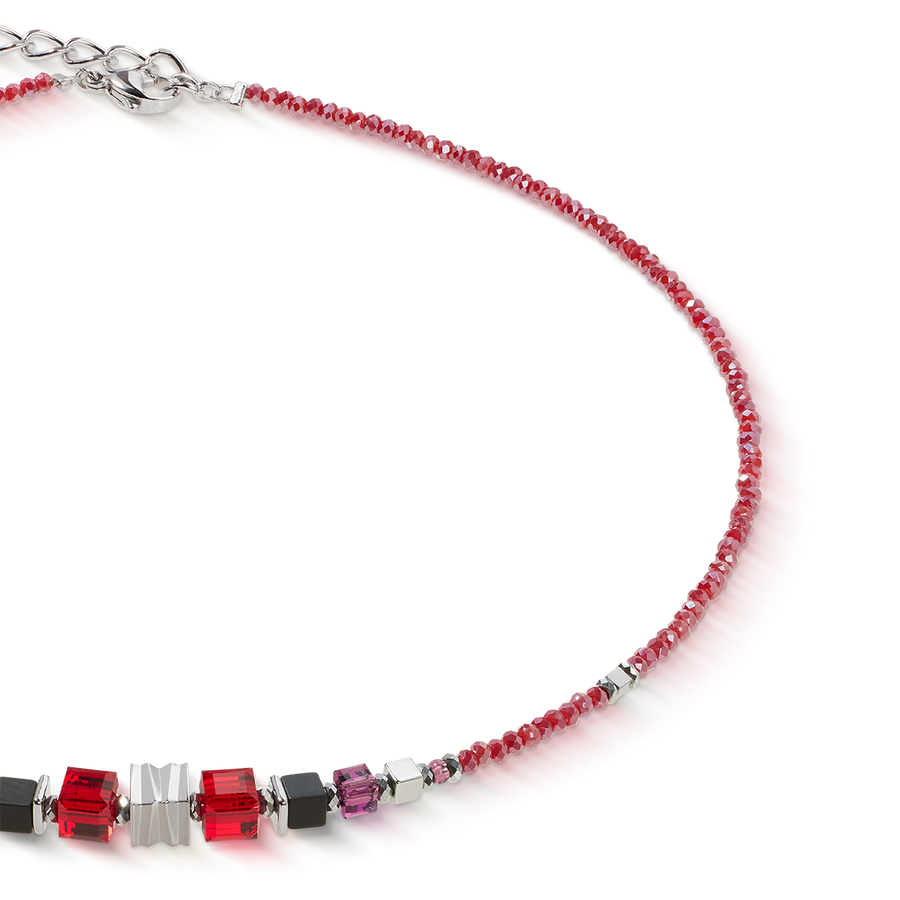 Halskette Wave Cube Flow silber-rot