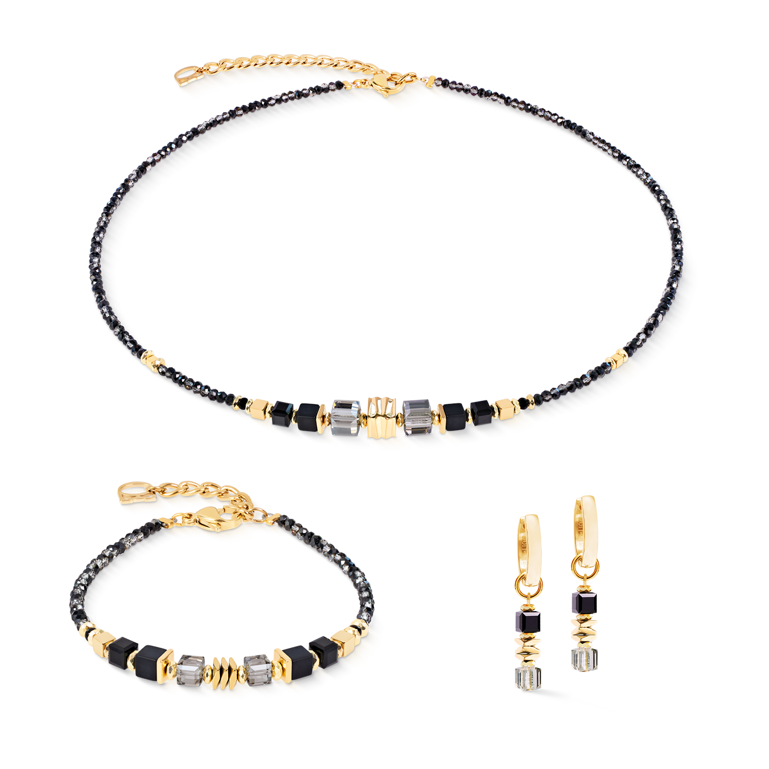 Halskette Wave Cube Flow gold-schwarz