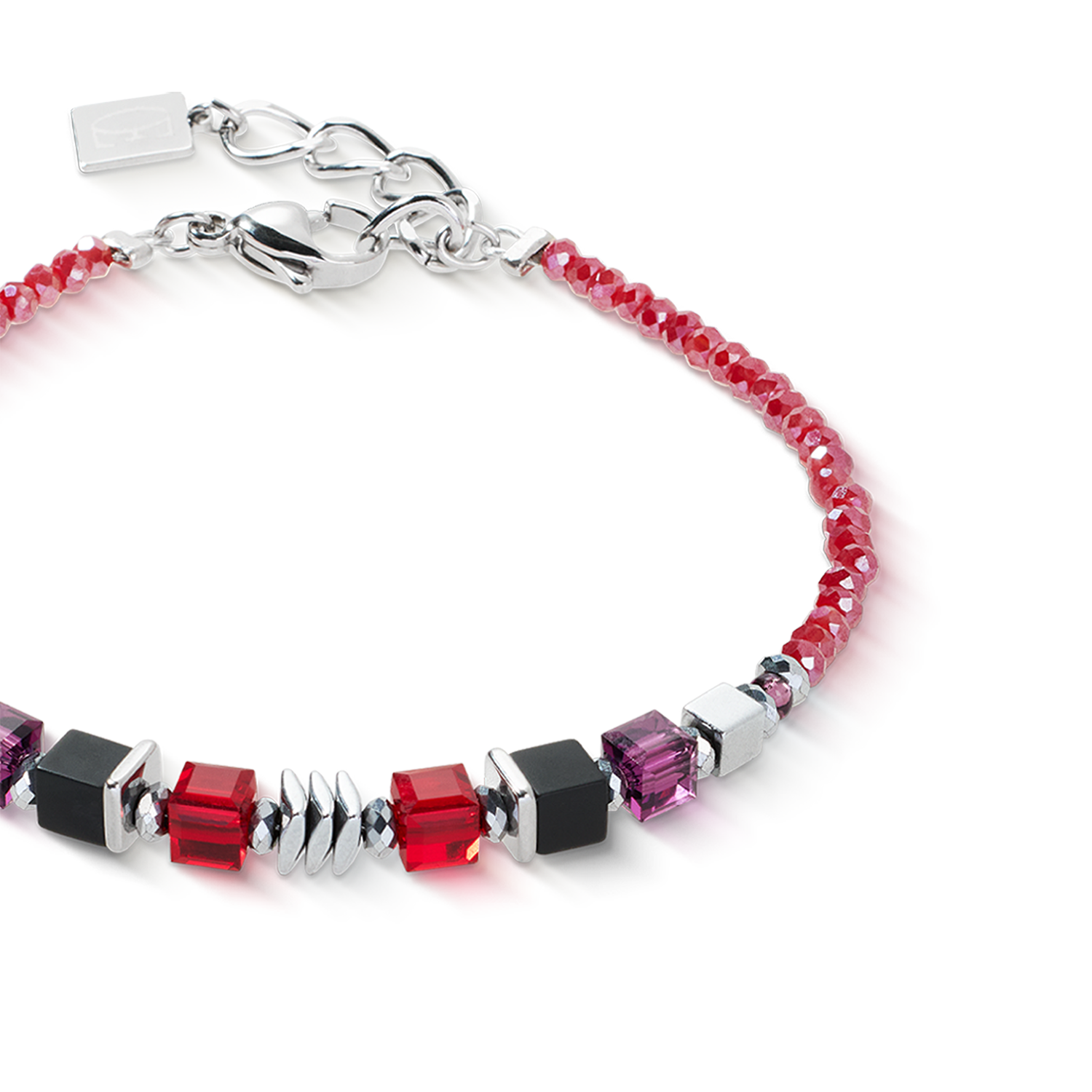 Armband Wave Cube Flow silber-rot von COEUR DE LION – Detailaufnahme