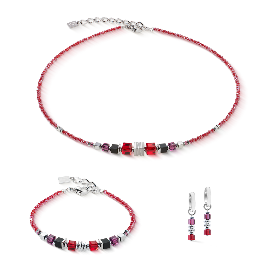 Armband Wave Cube Flow silber-rot