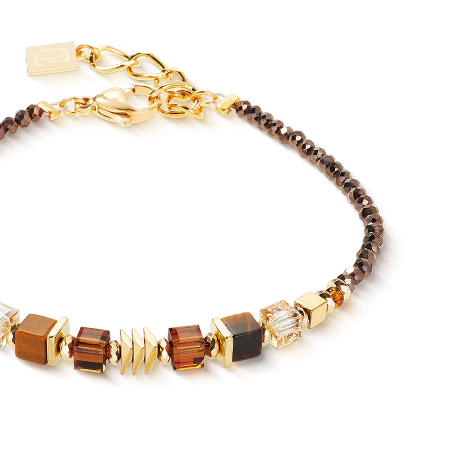 Armband Wave Cube Flow gold-braun von COEUR DE LION – Detailaufnahme