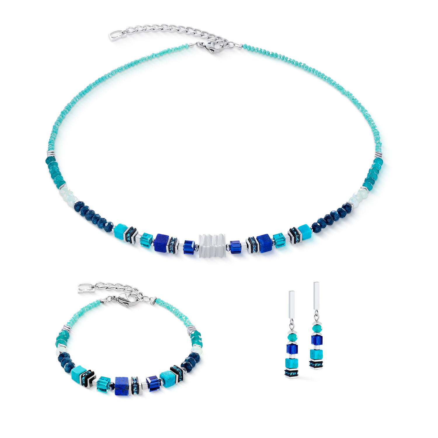 Armband Wave Precious Flow silber-teal von COEUR DE LION – im Set mit passenden Schmuckstücken