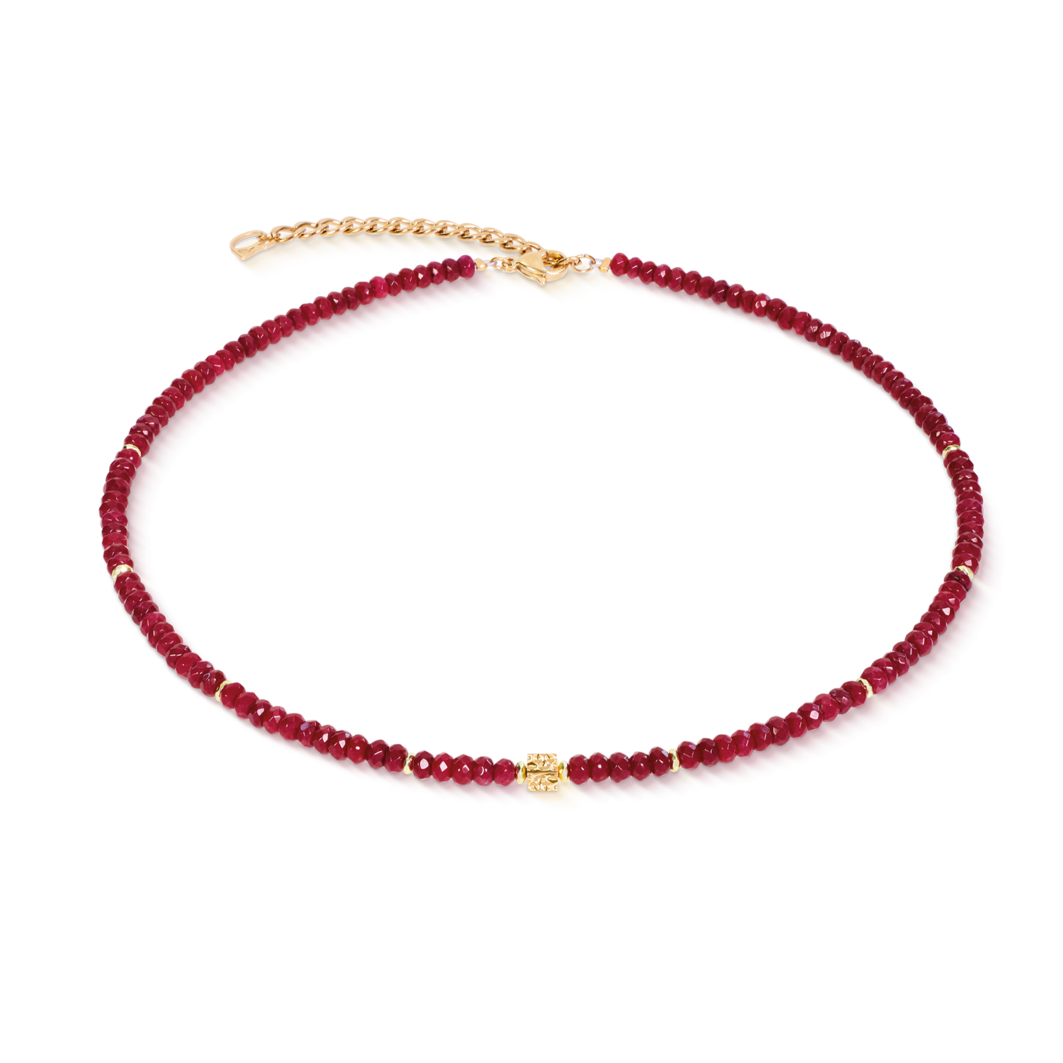 Halskette Hammered Cube Ruby Gold