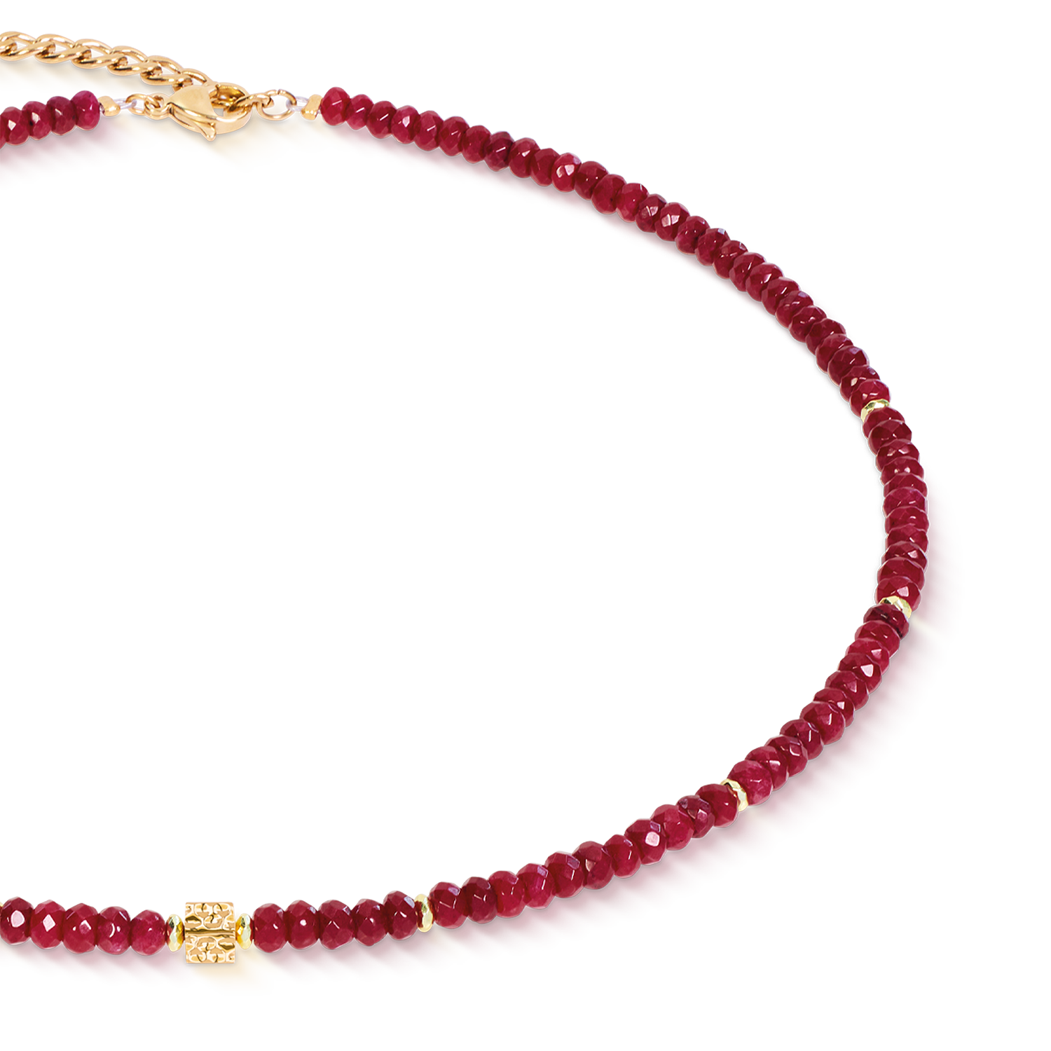 Halskette Hammered Cube Ruby Gold