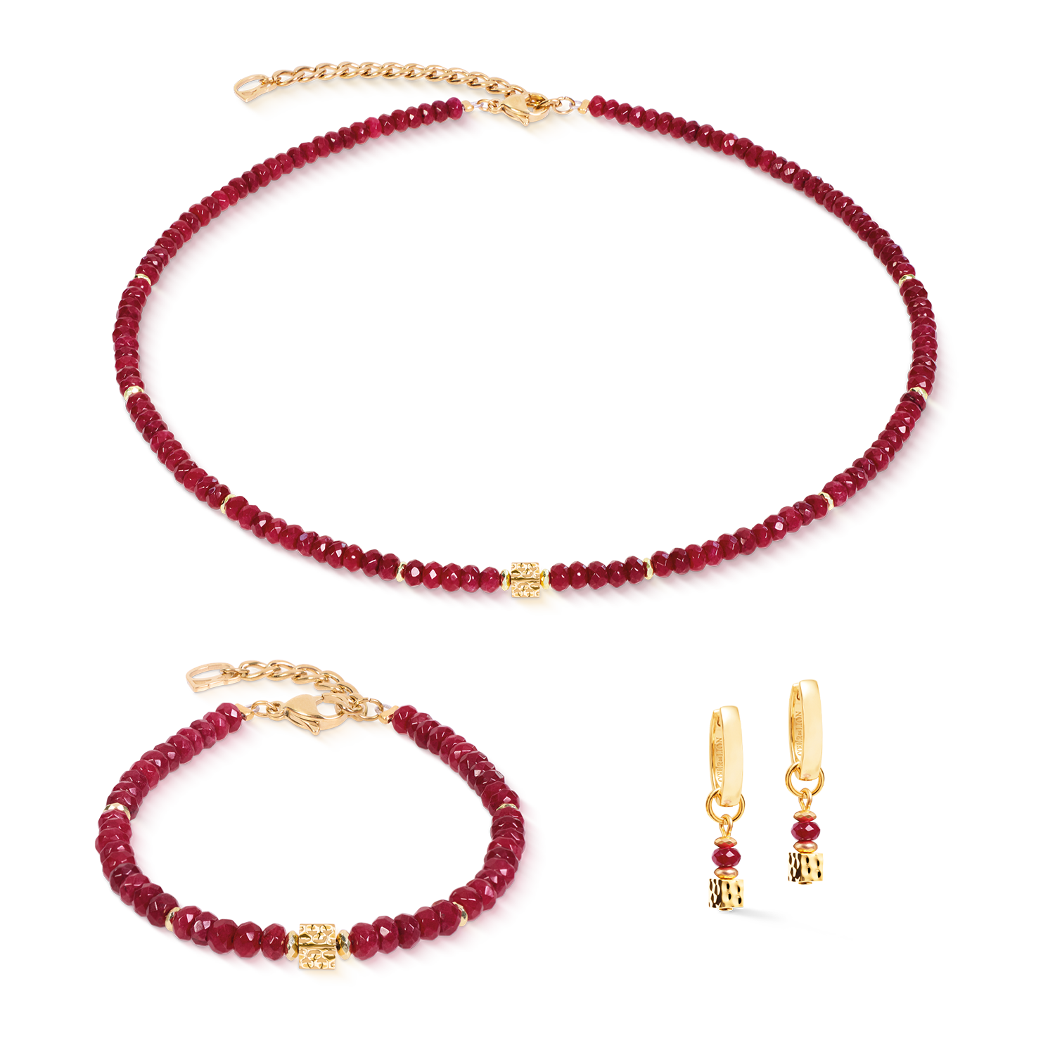 Halskette Hammered Cube Ruby Gold