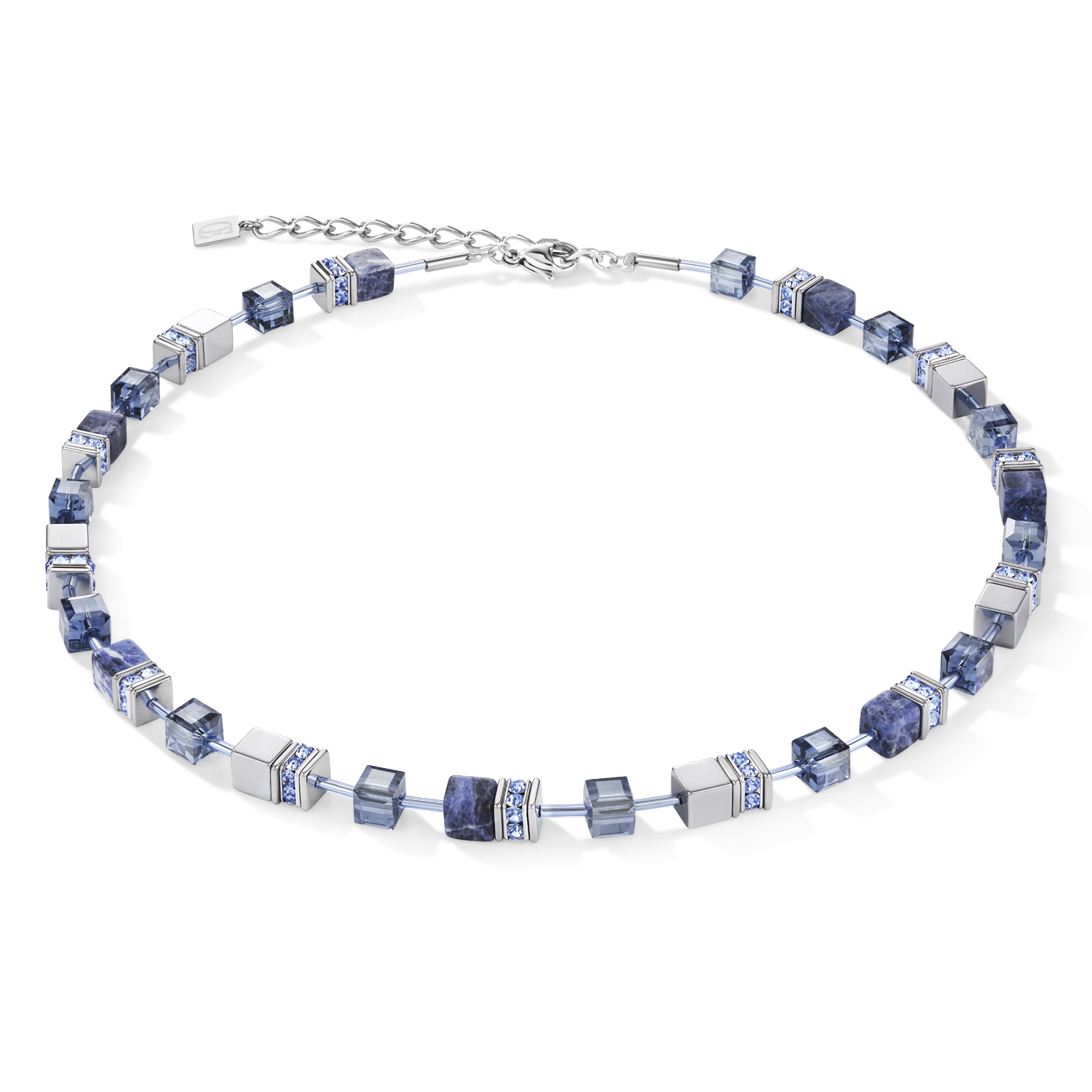 GeoCUBE® Halskette Sodalith & Hämatit blau