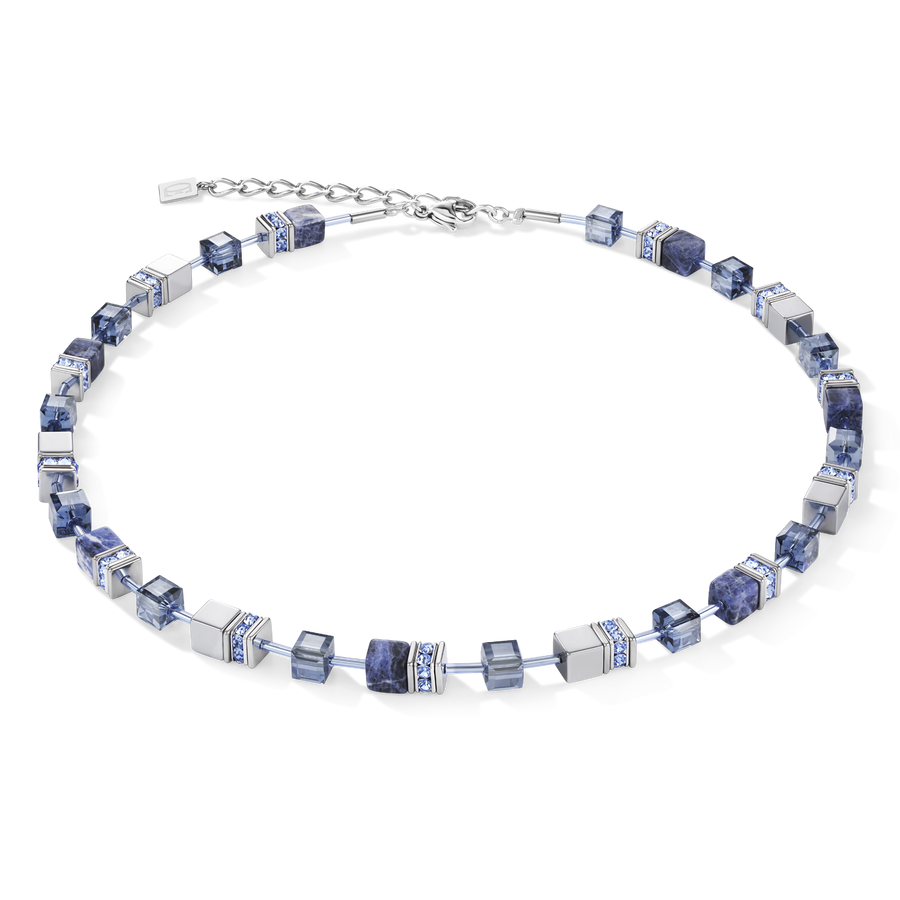 GeoCUBE® Halskette Sodalith & Hämatit blau