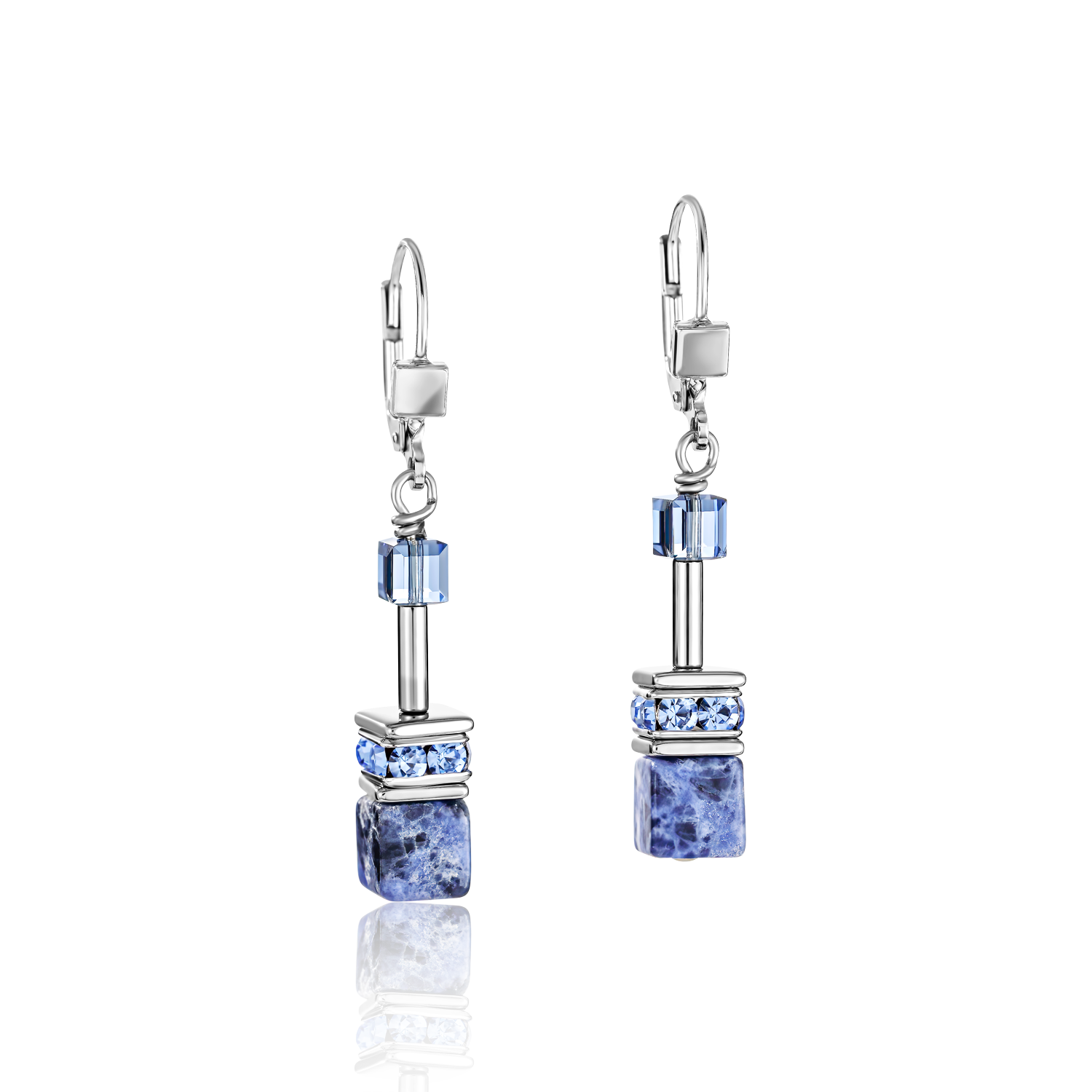 GeoCUBE® Ohrringe Sodalith & Hämatit blau