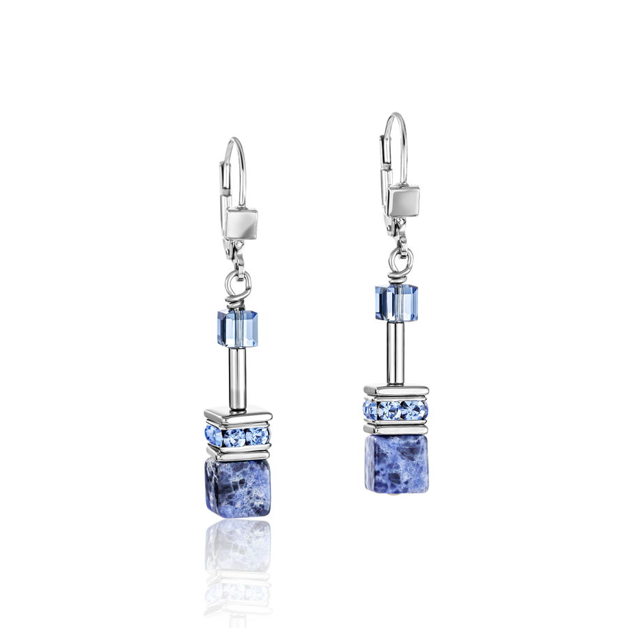 GeoCUBE® Ohrringe Sodalith & Hämatit blau