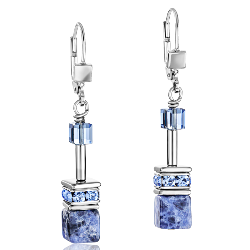 GeoCUBE® Ohrringe Sodalith & Hämatit blau