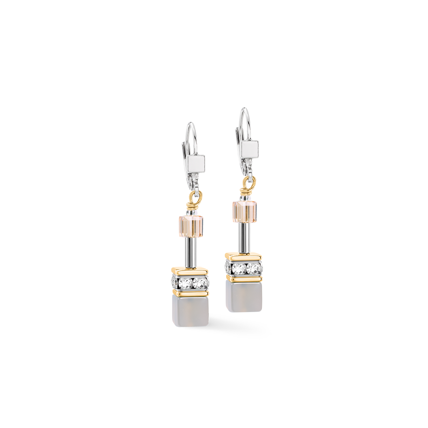 GeoCUBE® Ohrhänger Achat & Hämatit grau-gold