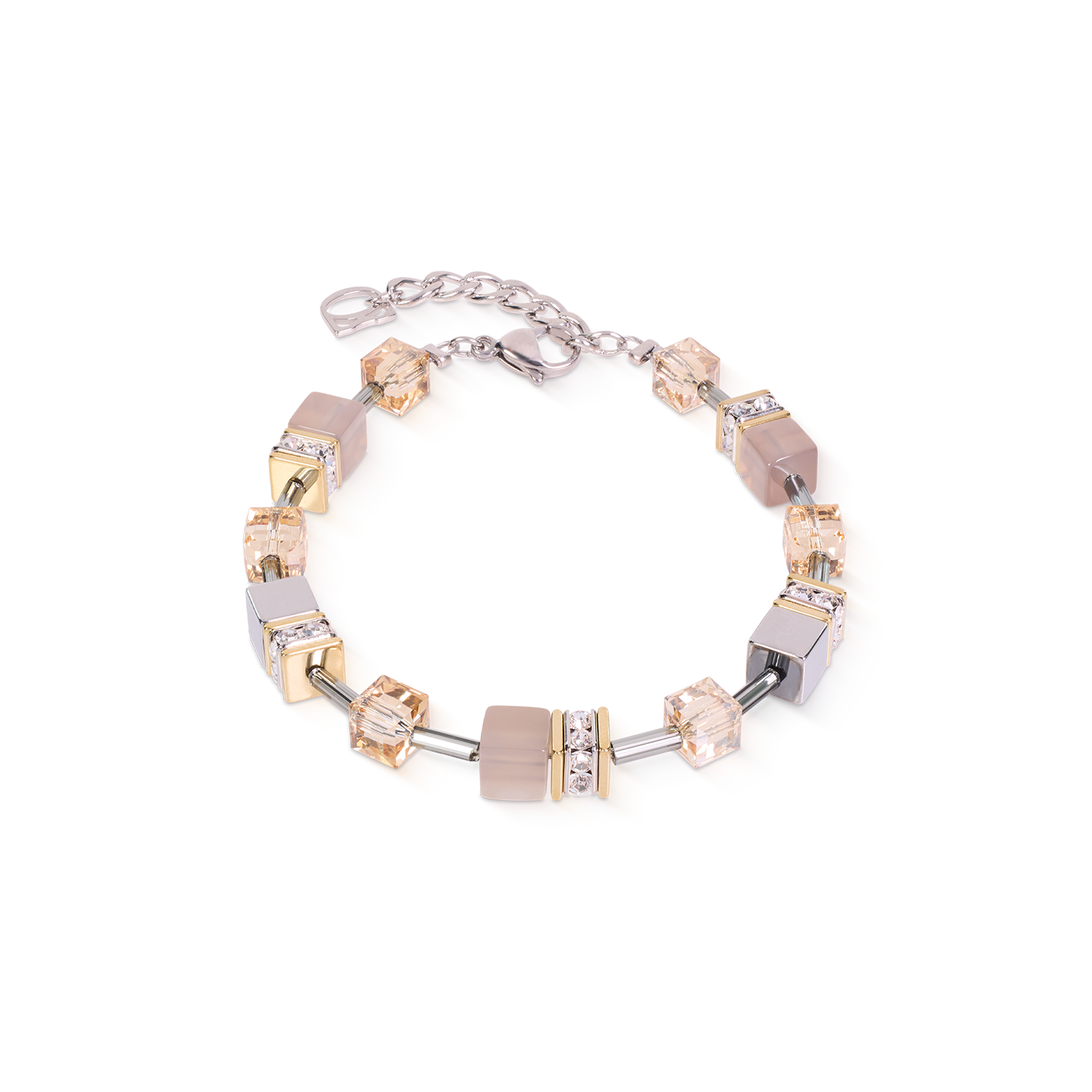 GeoCUBE® Armband Achat & Hämatit grau-gold