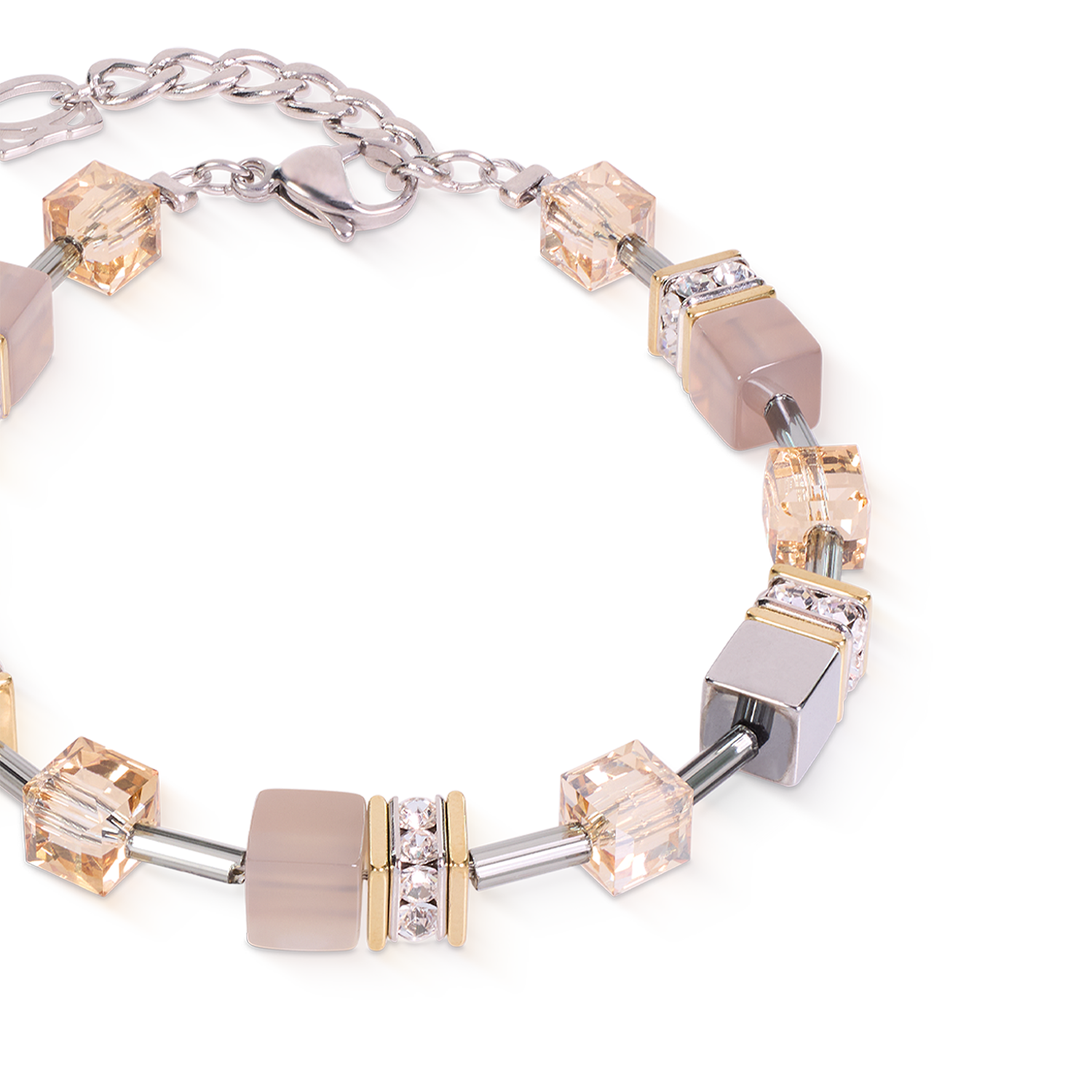 GeoCUBE® Armband Achat & Hämatit grau-gold