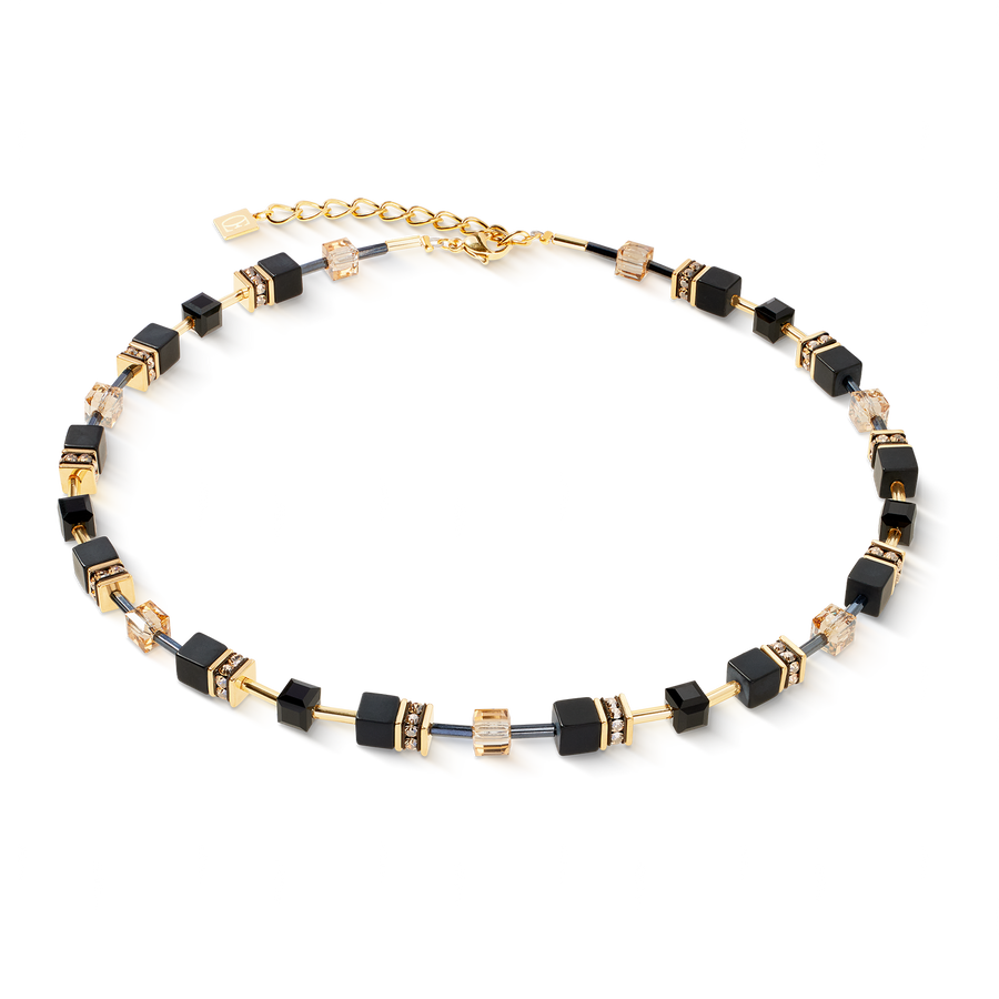GeoCUBE® Halskette Onyx schwarz-gold