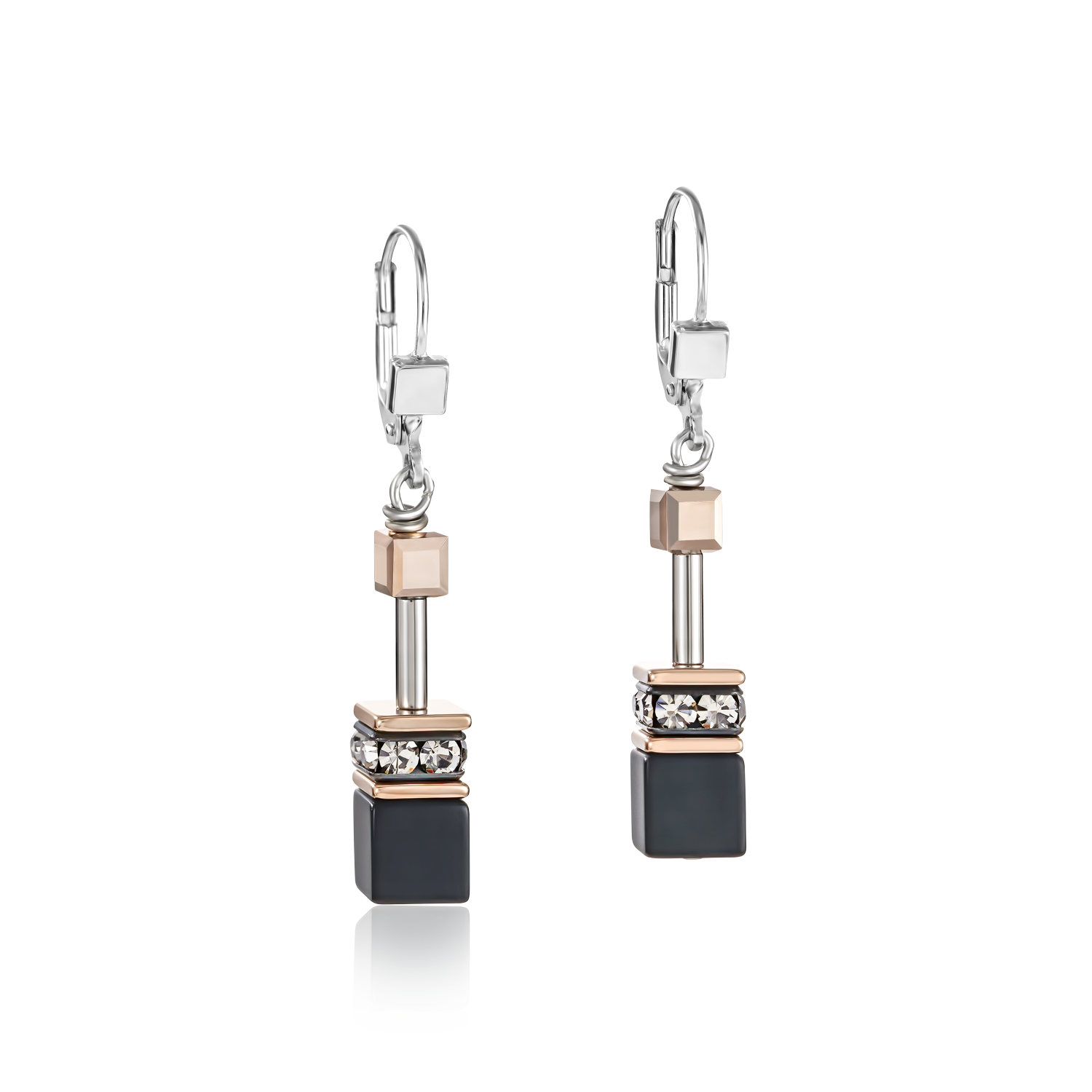 GeoCUBE® Ohrringe Onyx schwarz-roségold