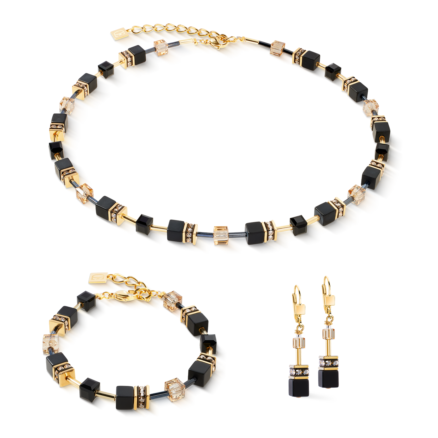 GeoCUBE® Ohrringe Onyx schwarz-gold von COEUR DE LION – im Set mit passenden Schmuckstücken