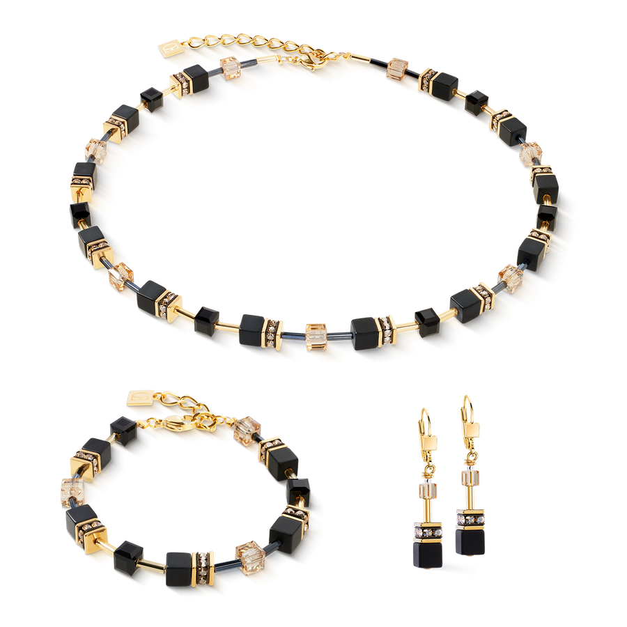 GeoCUBE® Ohrringe Onyx schwarz-gold