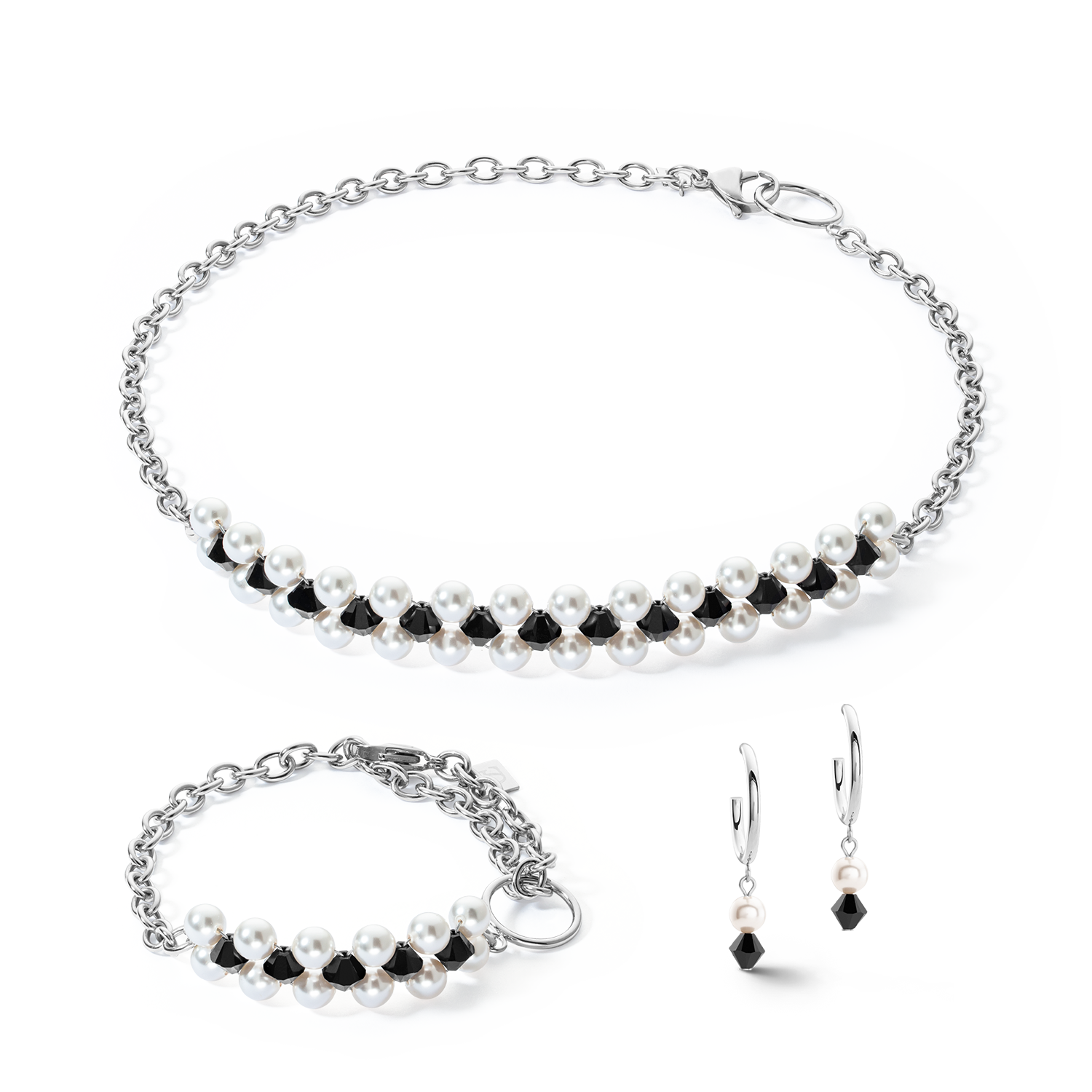 Armband Choker Mysterious silber-schwarz von COEUR DE LION – im Set mit passenden Schmuckstücken